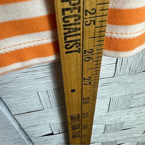 Quacker Factory 3/4 sleeve T-shirt orange white stripe sequin, hot pink flamingo - Picture 6 of 8